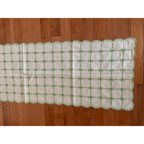 Handmade Floral Lace Table Runner 47" X 14" - White & Green - For Fancy Yet Lazy - Picture 2 of 6
